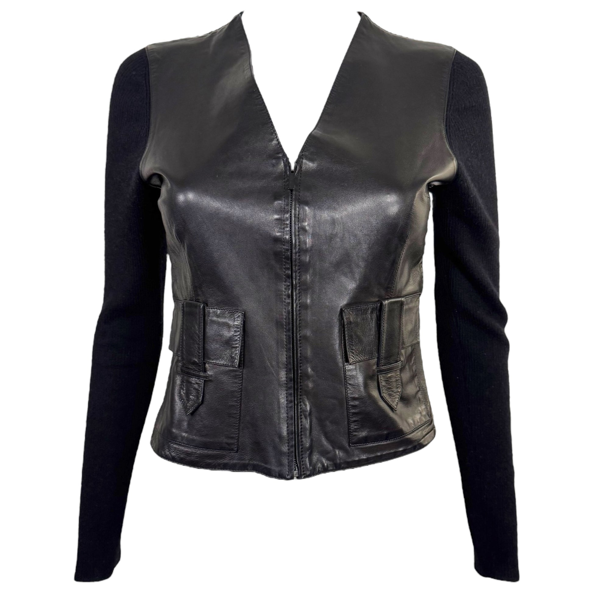 Gucci by Tom Ford 90's Black Cashmere & Leather Zip-Up Top - Outfit Repeater