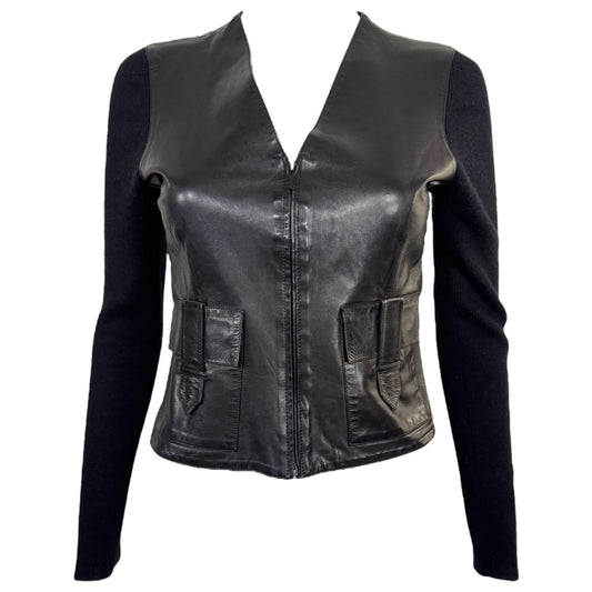 Gucci by Tom Ford 90's Black Cashmere & Leather Zip-Up Top - Outfit Repeater