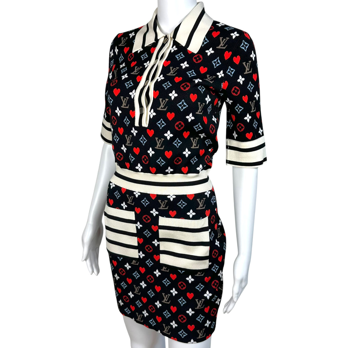 Louis Vuitton Mini Dress Navy Heart Knit Monogram