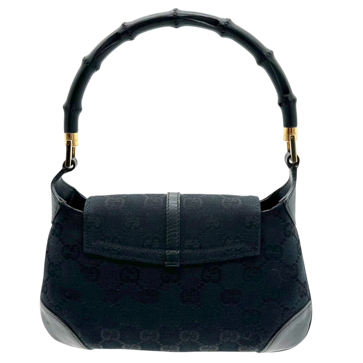 Gucci Black Canvas Monogram Bamboo Handle Mini Jackie Bag - Outfit Repeater