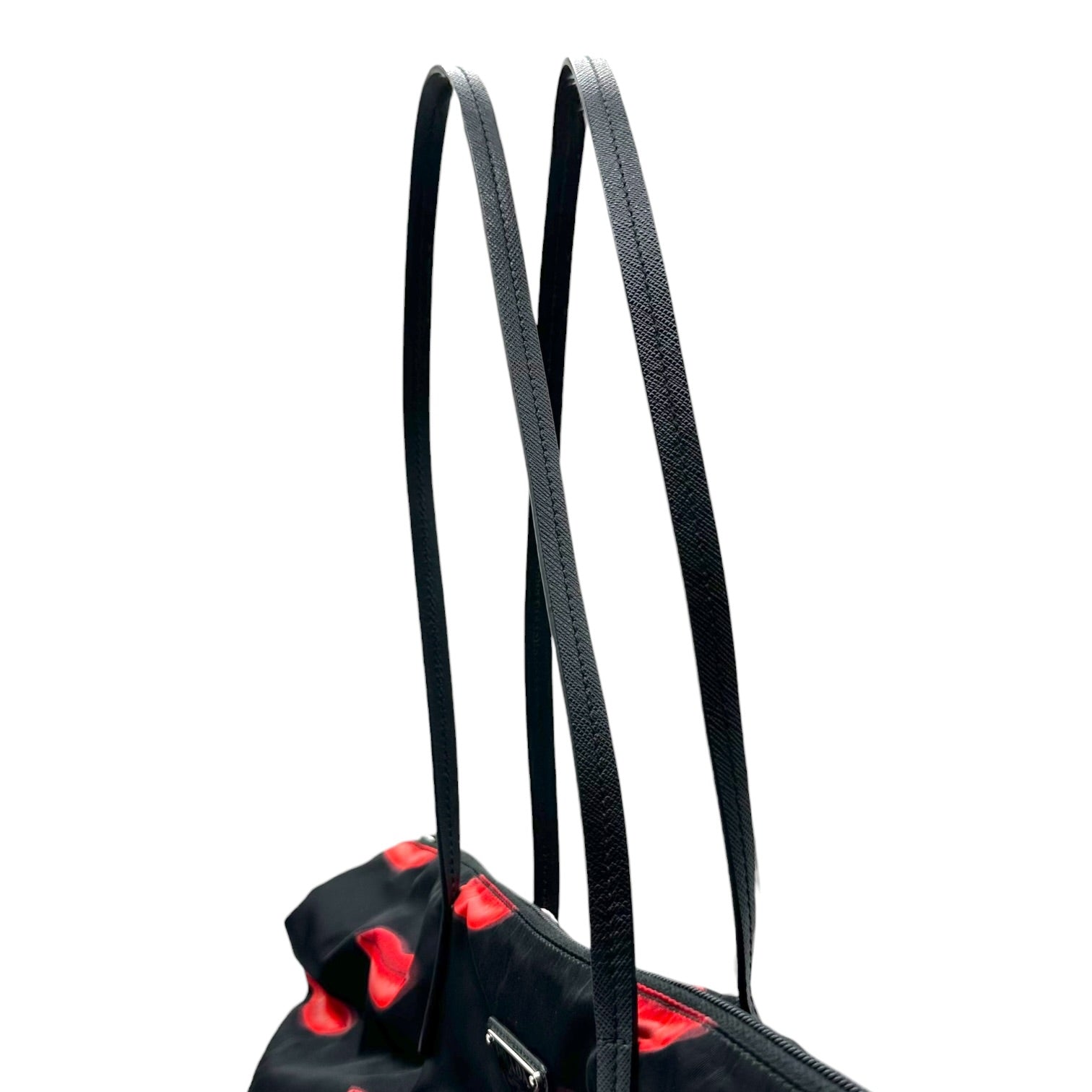 Prada Black Red Lip Print Nylon Tote Bag