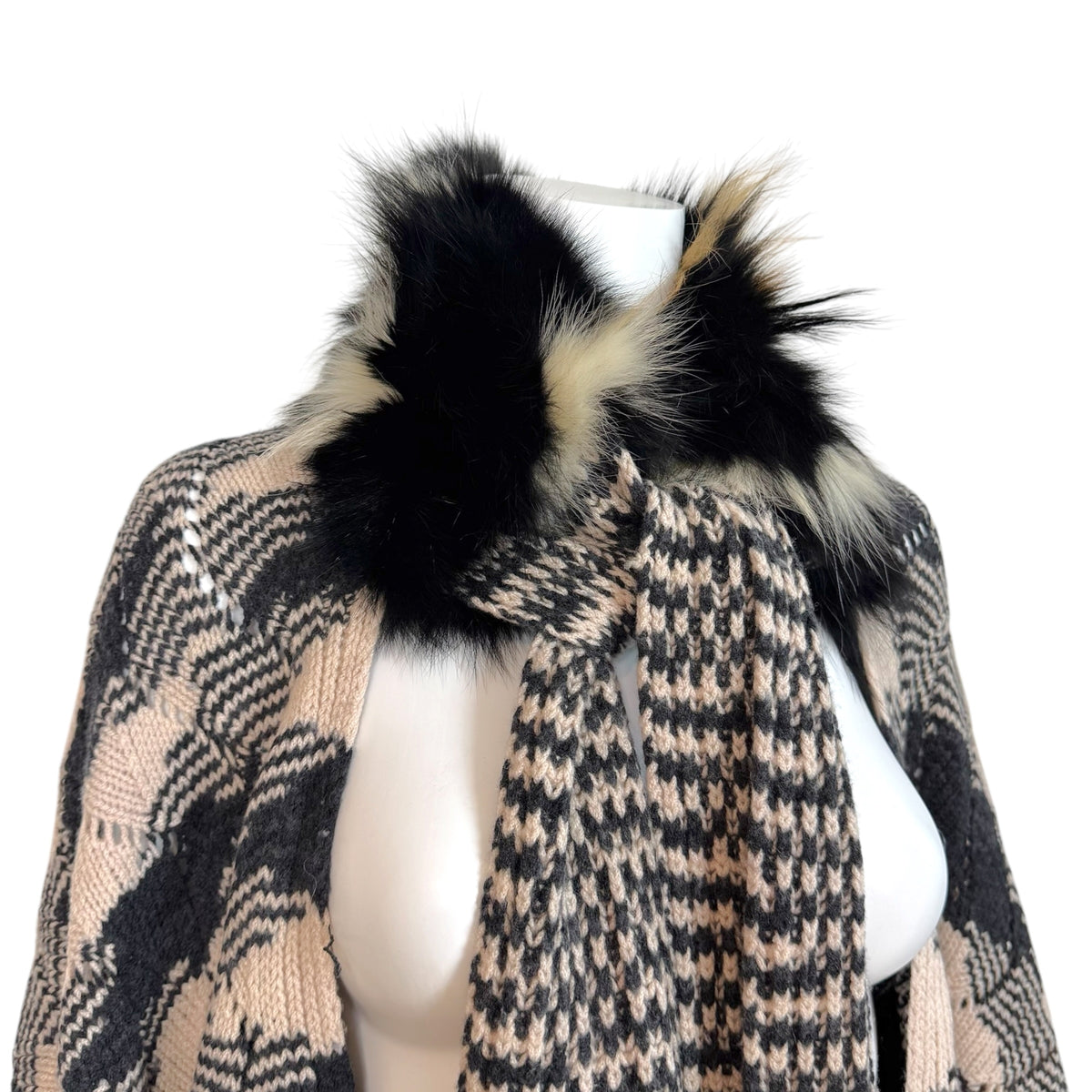 Missoni Knit Cape Pink Black Fox Fur Collar