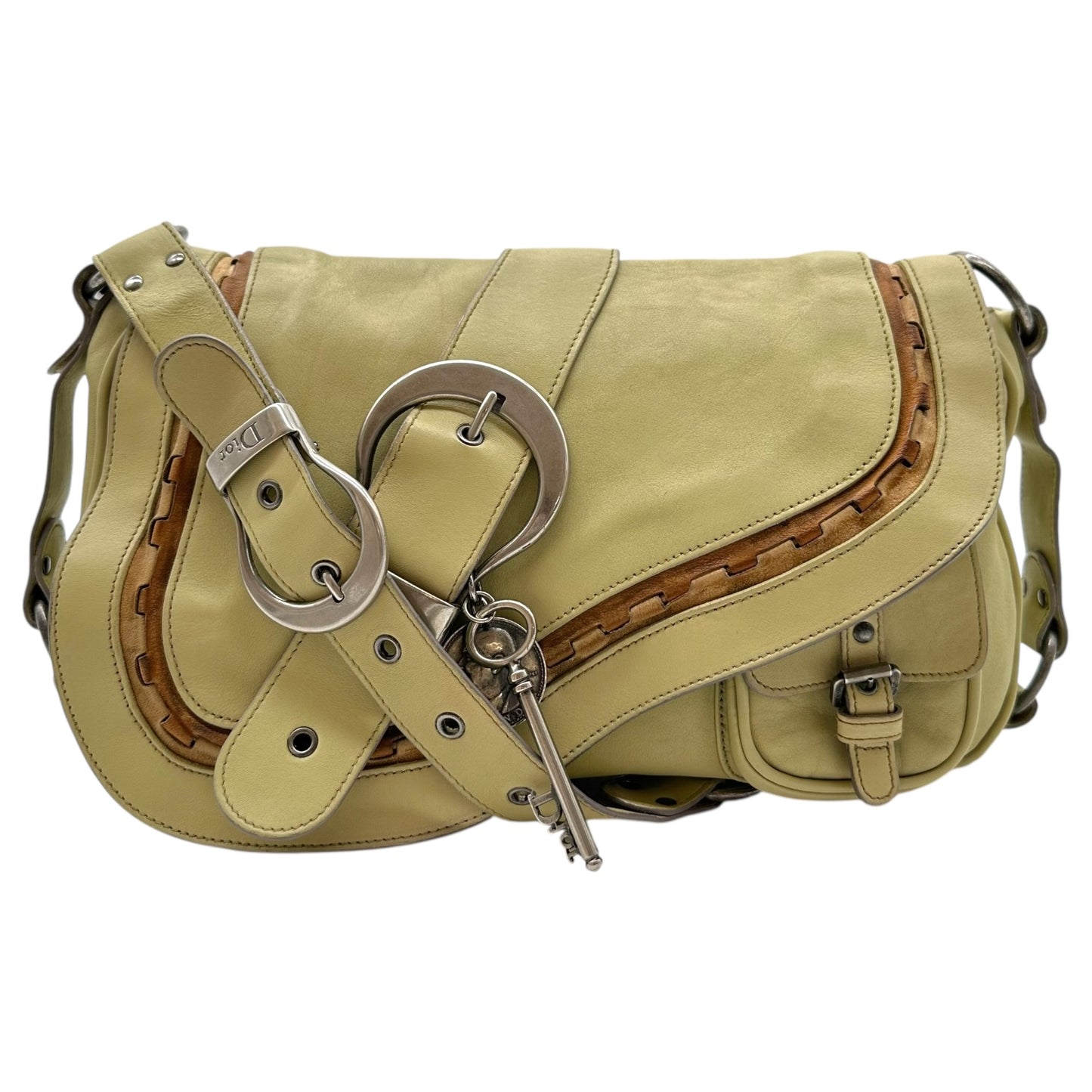 Christian Dior Ivory Leather Gaucho Shoulder Bag