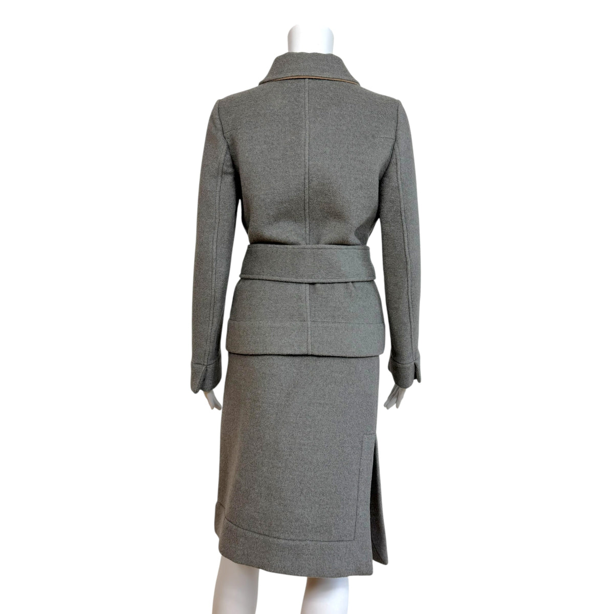 Dolce & Gabbana Gray Camel Double-Sided Midi Skirt Coat Set