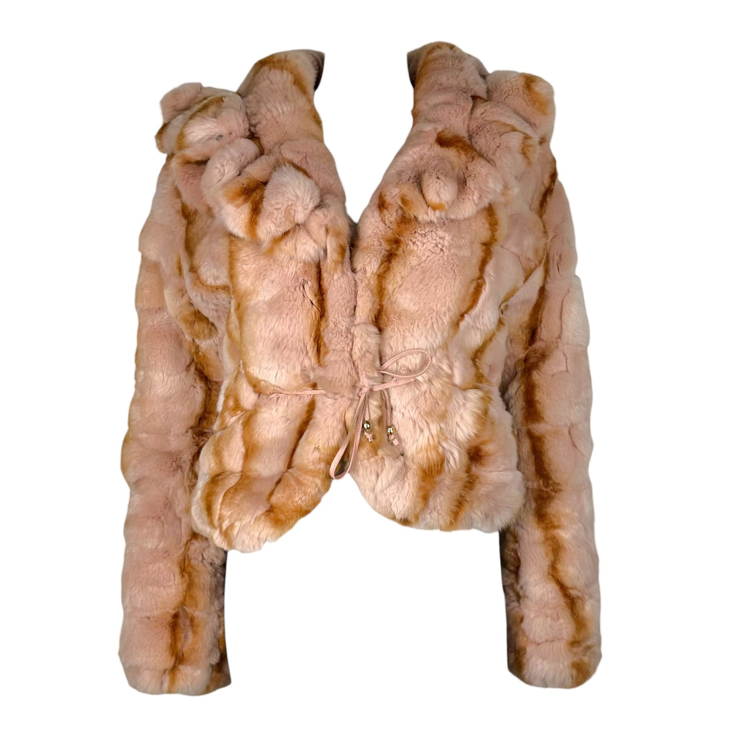 Roberto Cavalli Class Pink Rabbit Fur Coat w/ Leather Bows