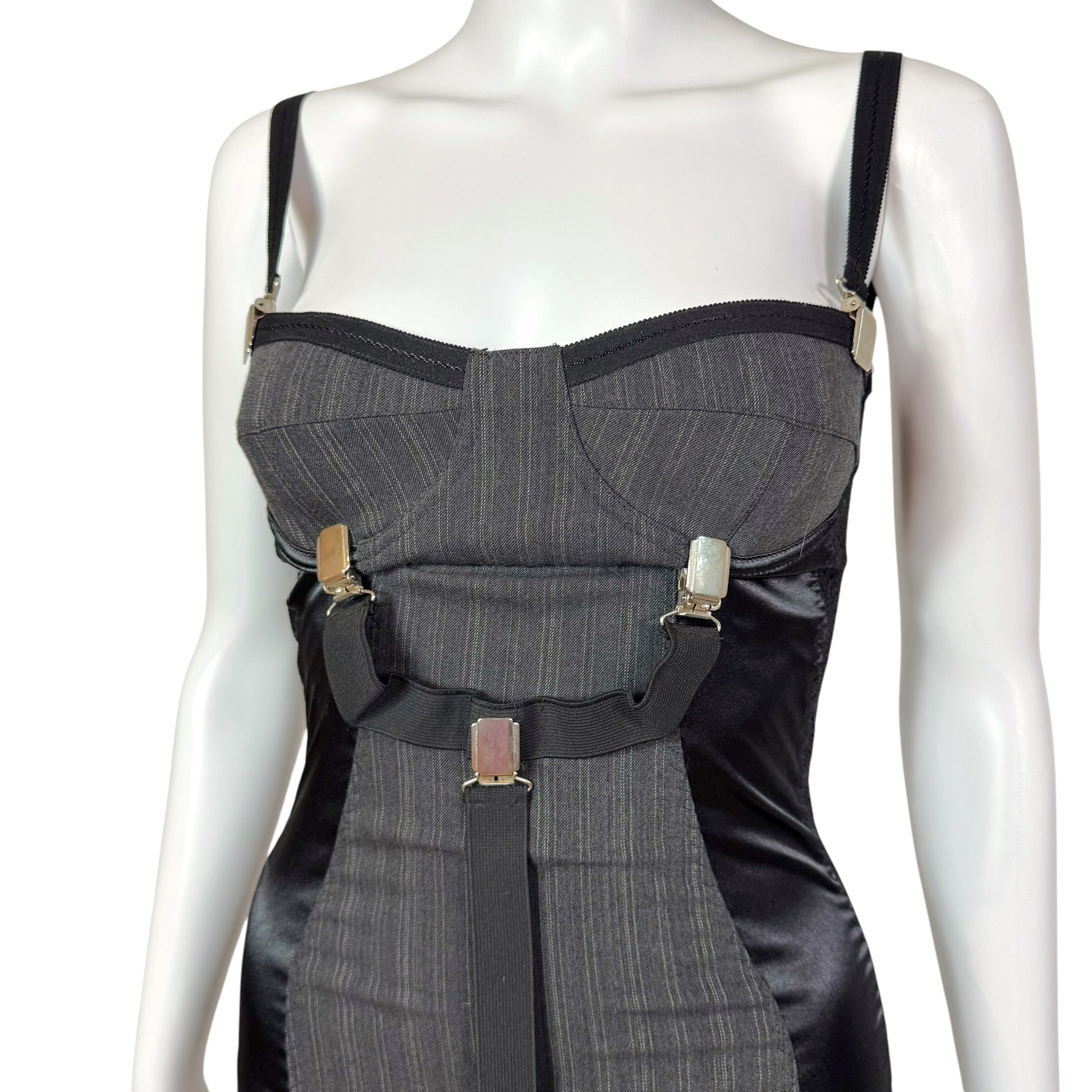 Dolce & Gabbana Pinstripe Suspender Mini Dress Black Gray