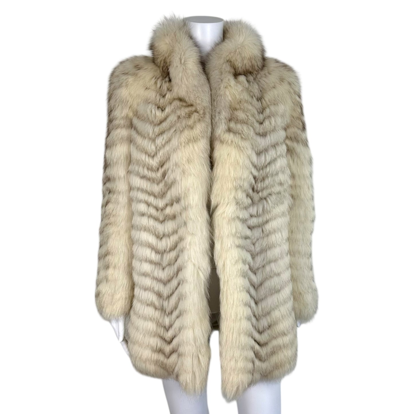 Vintage Blue Fox Fur Coat White Brown Mid Length