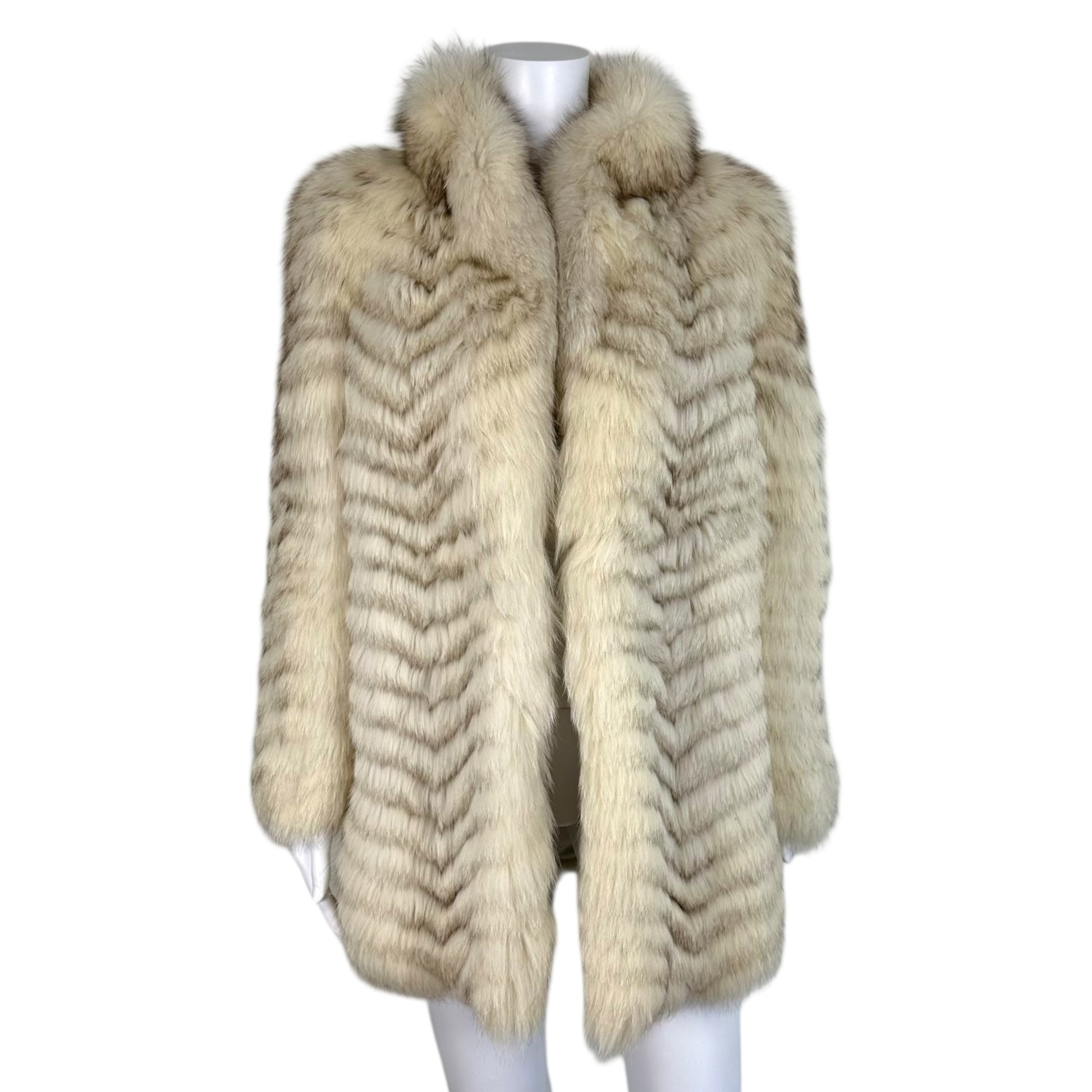 Vintage Blue Fox Fur Coat White Brown Mid Length