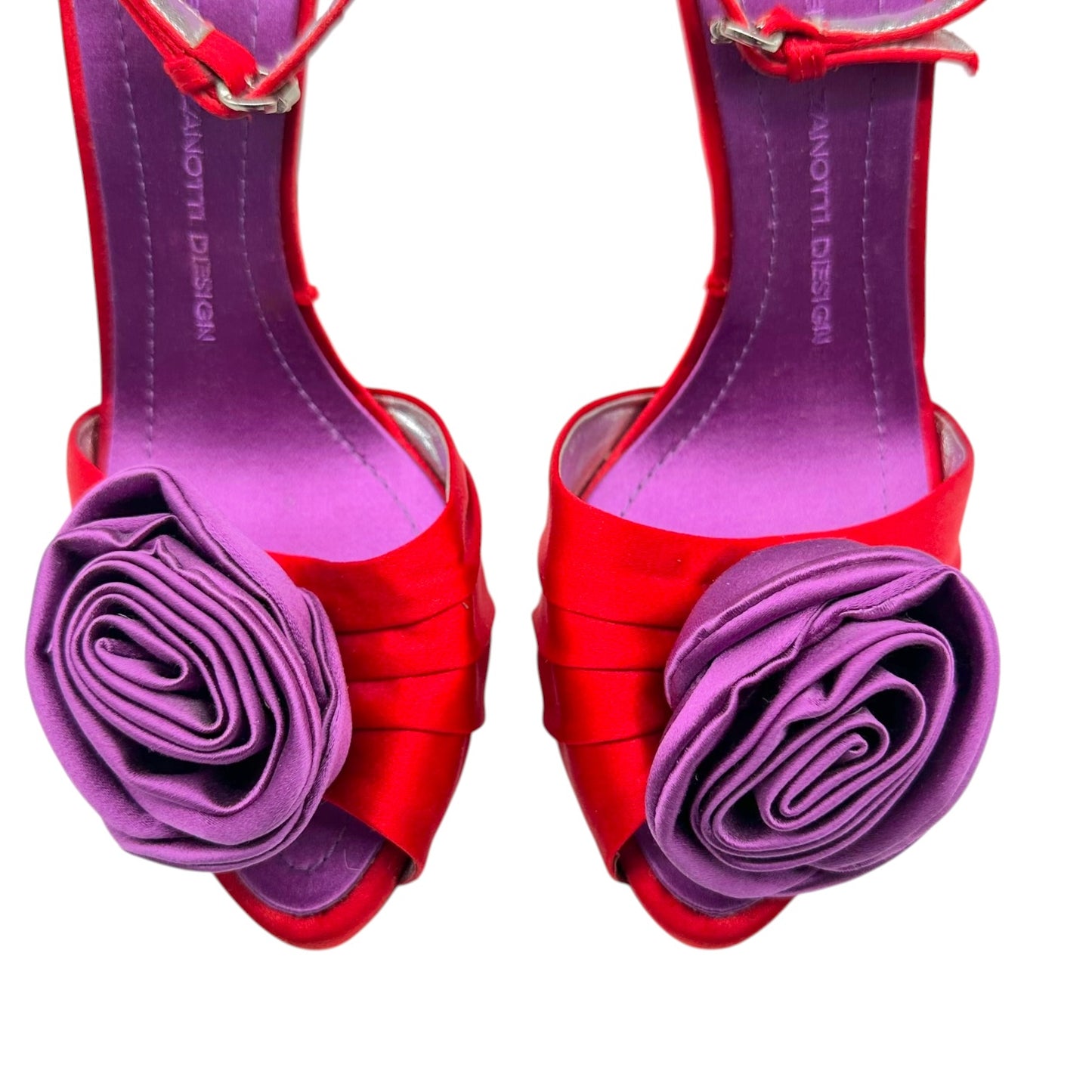 Giuseppe Zanotti Red & Purple Satin Rose Sandal Heels