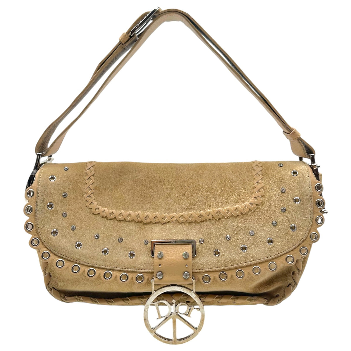 Christian Dior Tan Suede Rhinestone Shoulder Bag