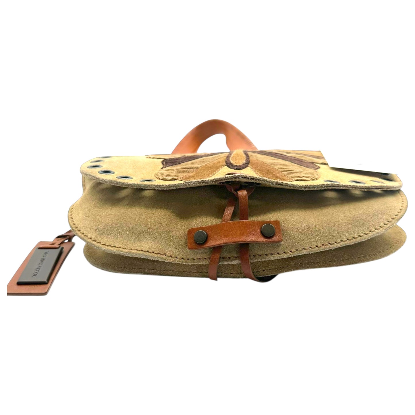 Dolce & Gabbana Beige Suede & Corduroy Butterfly Shoulder Bag