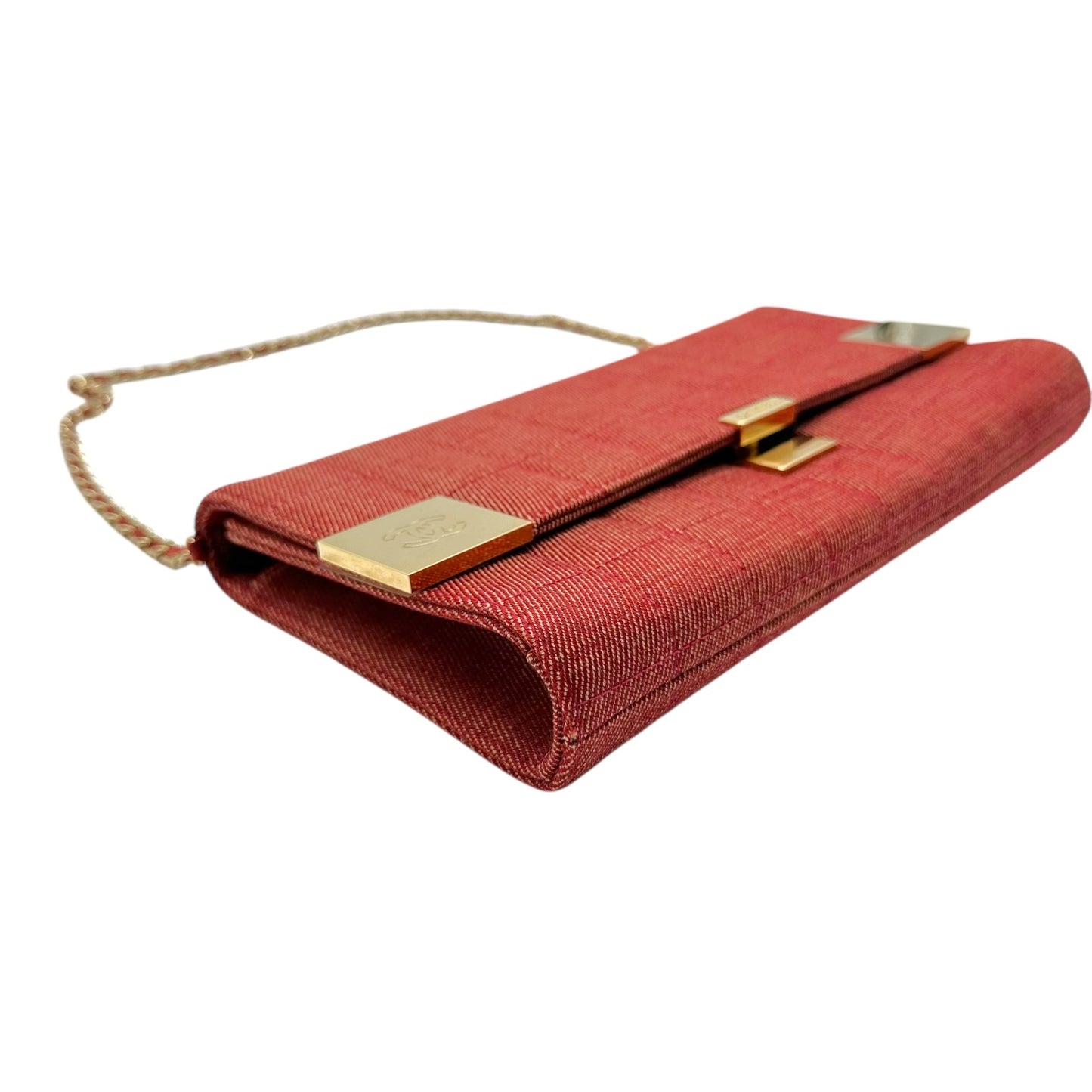 Chanel Red Denim Chocolate Bar WOC Shoulder Bag 2002-03