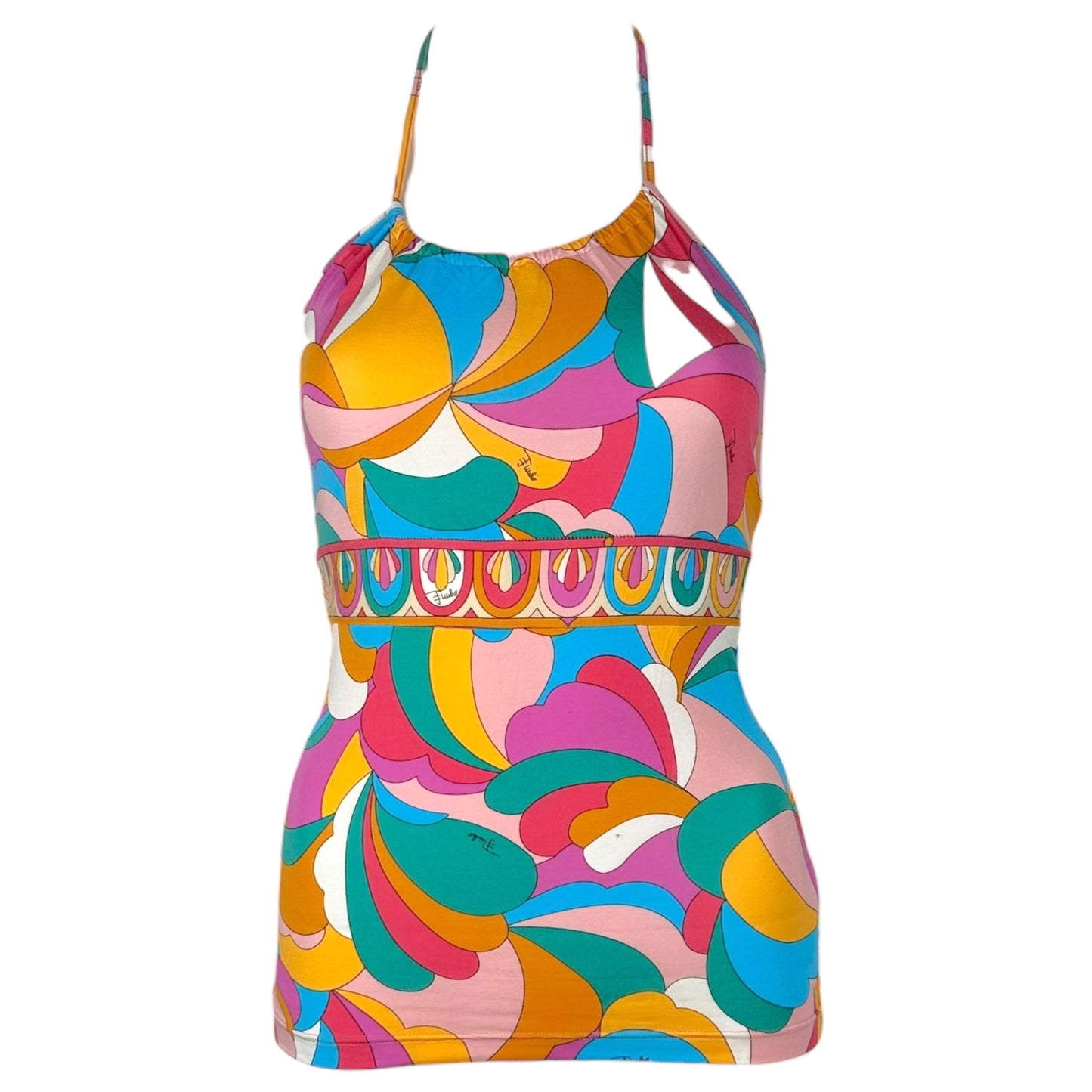 Emilio Pucci Orange Multicolor Printed Halter Tank Top