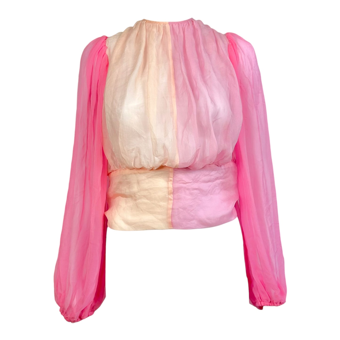 Dolce & Gabbana Pink Ombre Silk Cropped Wrap Blouse NEW