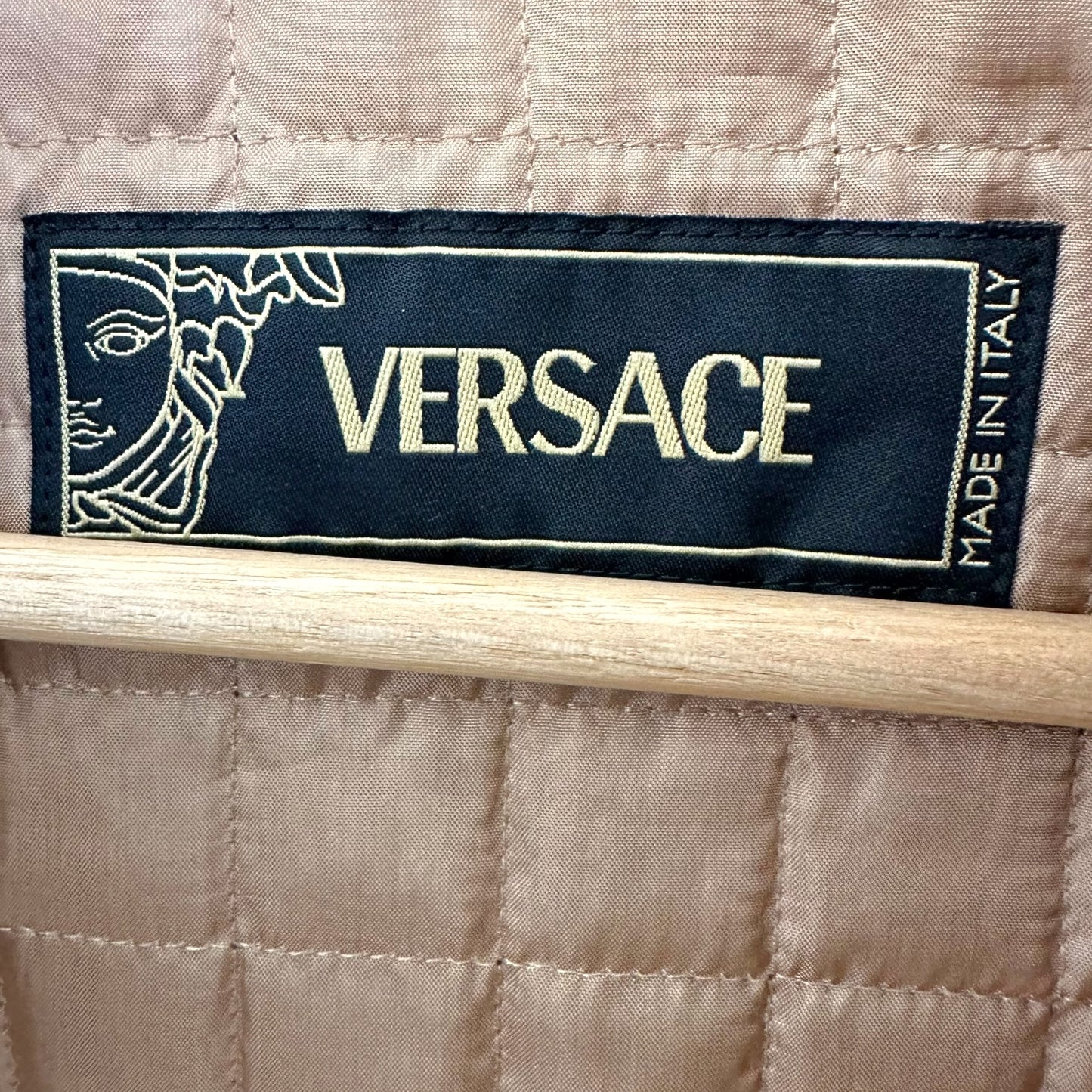 Versace Tan Leather Studded Oversized Biker Jacket