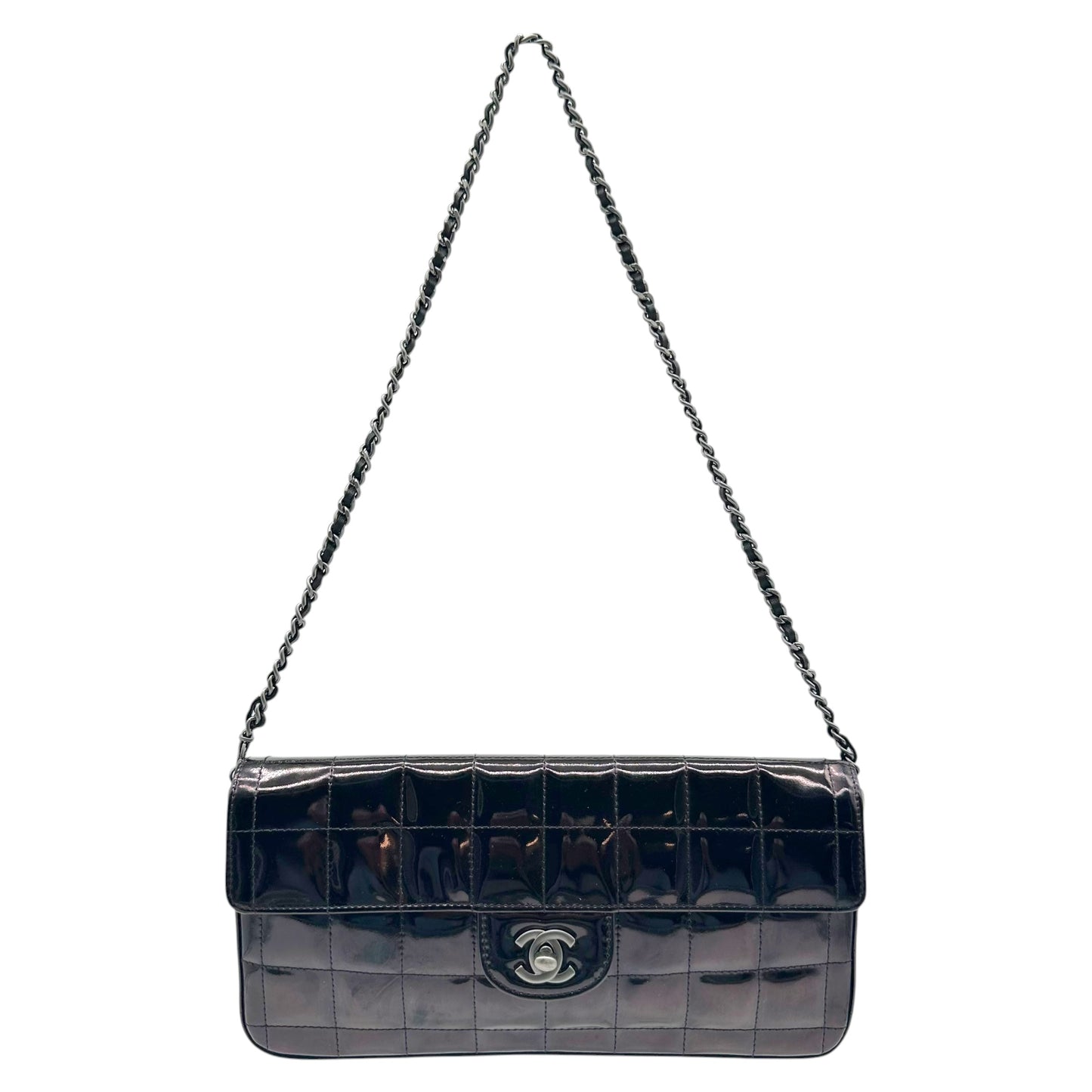 Chanel Black Patent Leather East West 2-Way Bag