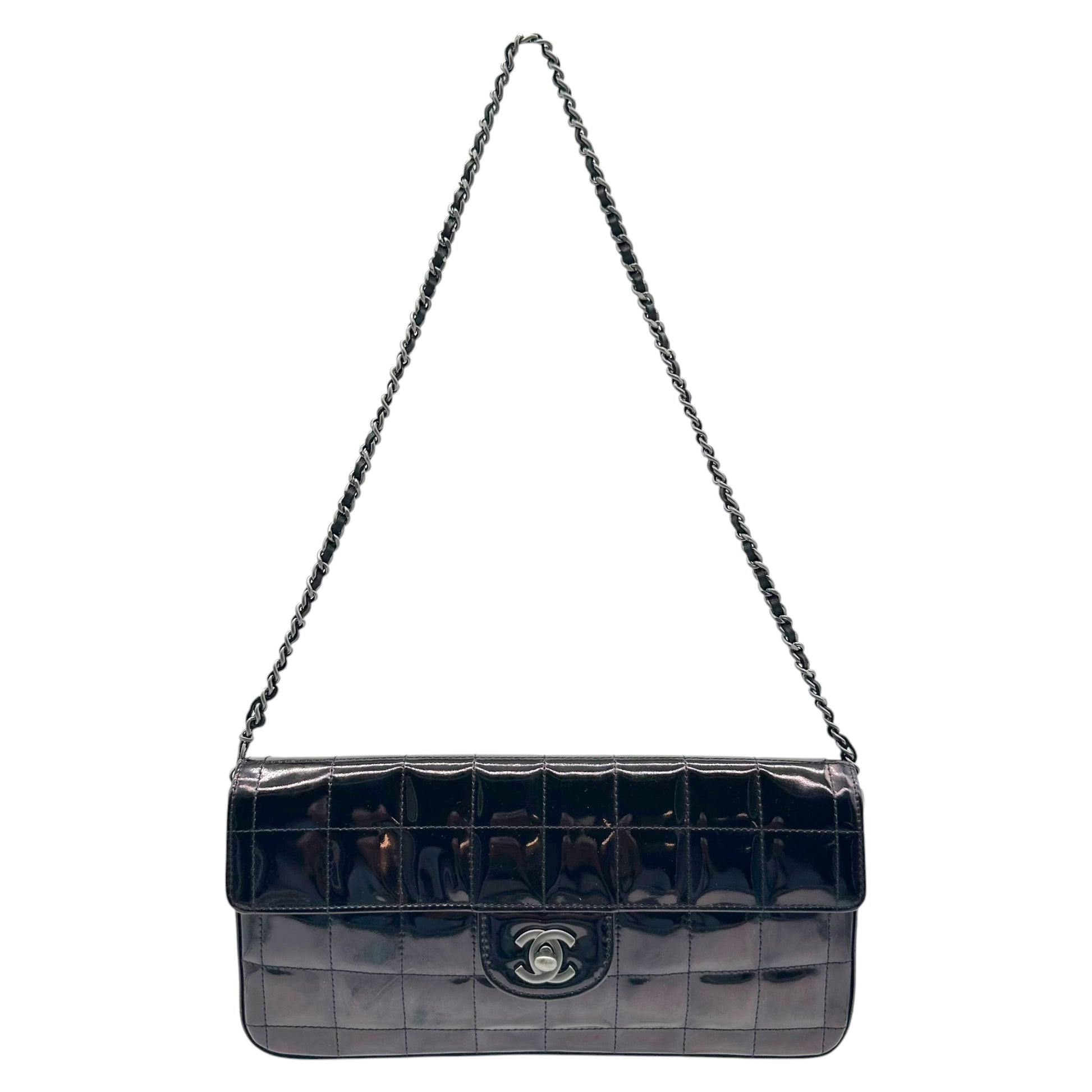 Chanel Black Patent Leather East West 2-Way Bag