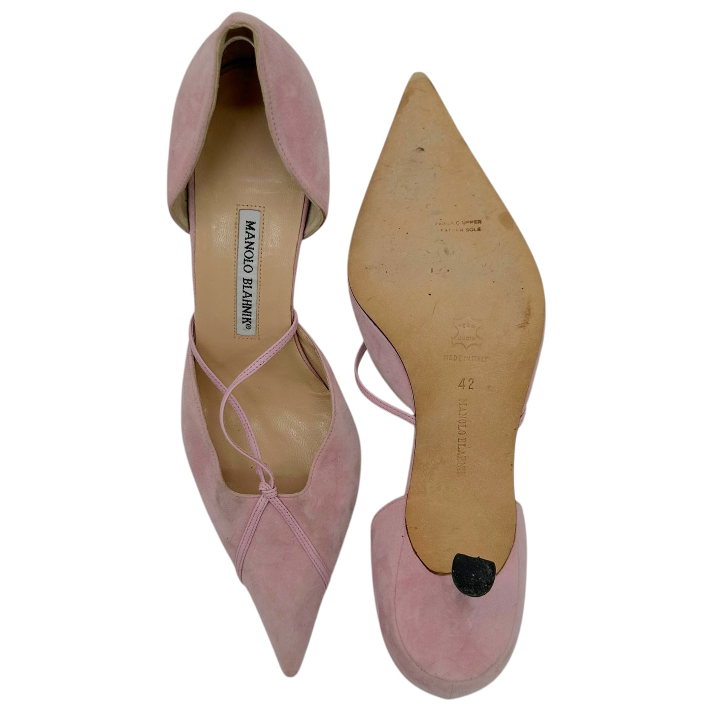 Manolo Blahnik Pink Suede Pointed Toe Kitten Heels