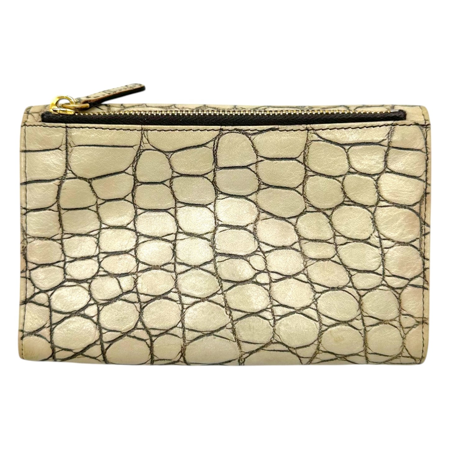 Miu Miu Ivory Faux Croc Tri-Fold Wallet