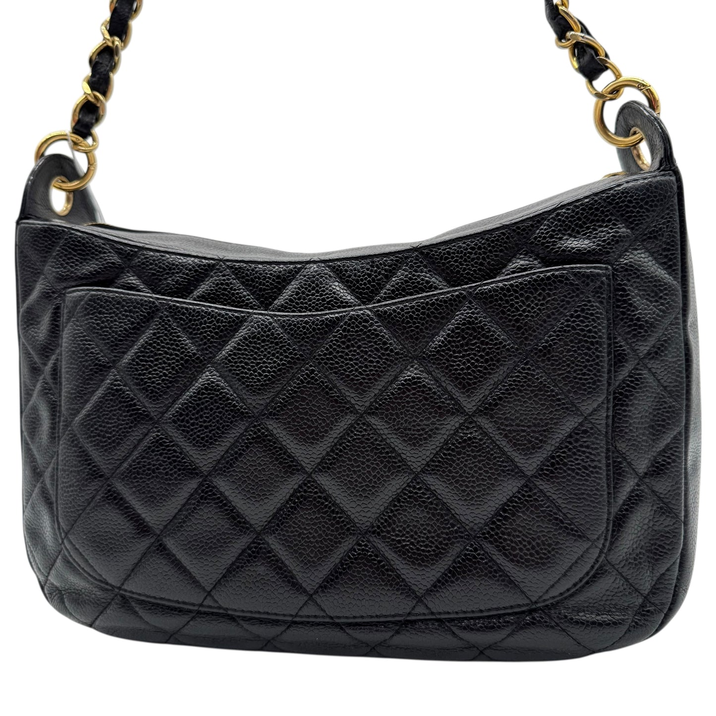 Chanel Black Caviar Leather Matelasse Quilted CC Logo Shoulder Bag 2004-05 - Outfit Repeater