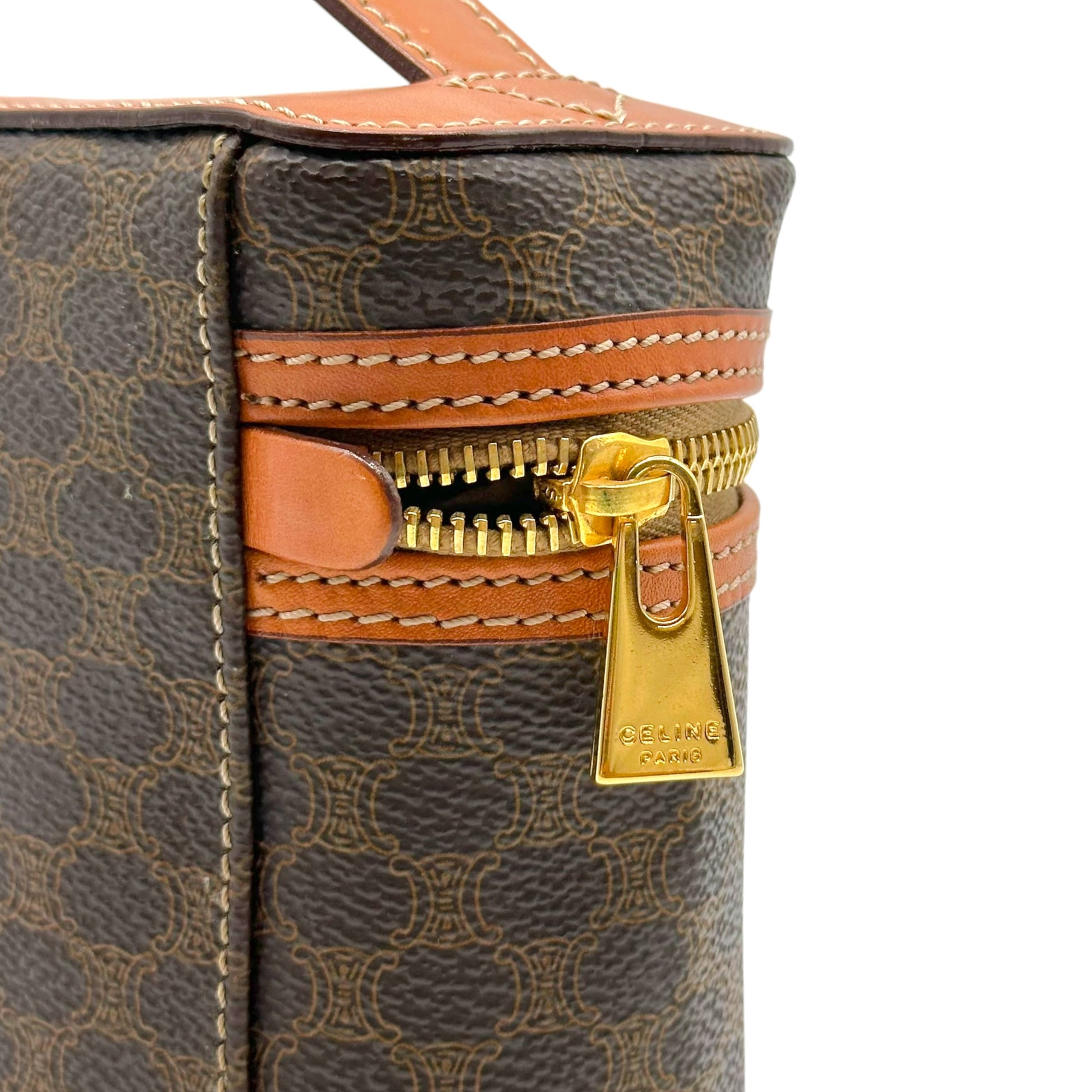 Celine Brown Triomphe Monogram Top Handle Vanity Bag