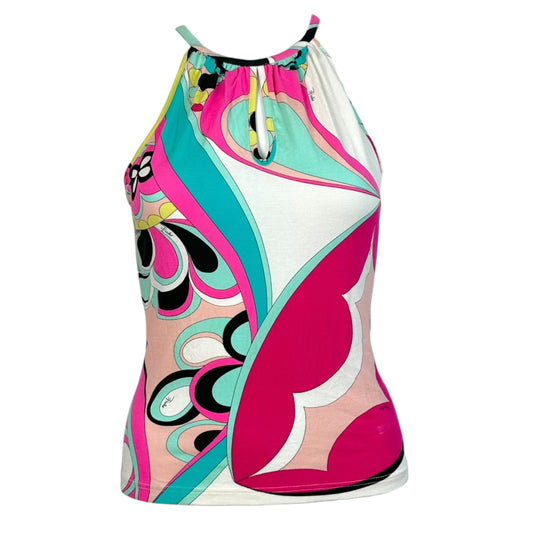 Emilio Pucci Pink Blue Printed Keyhole Cut-Out Tank