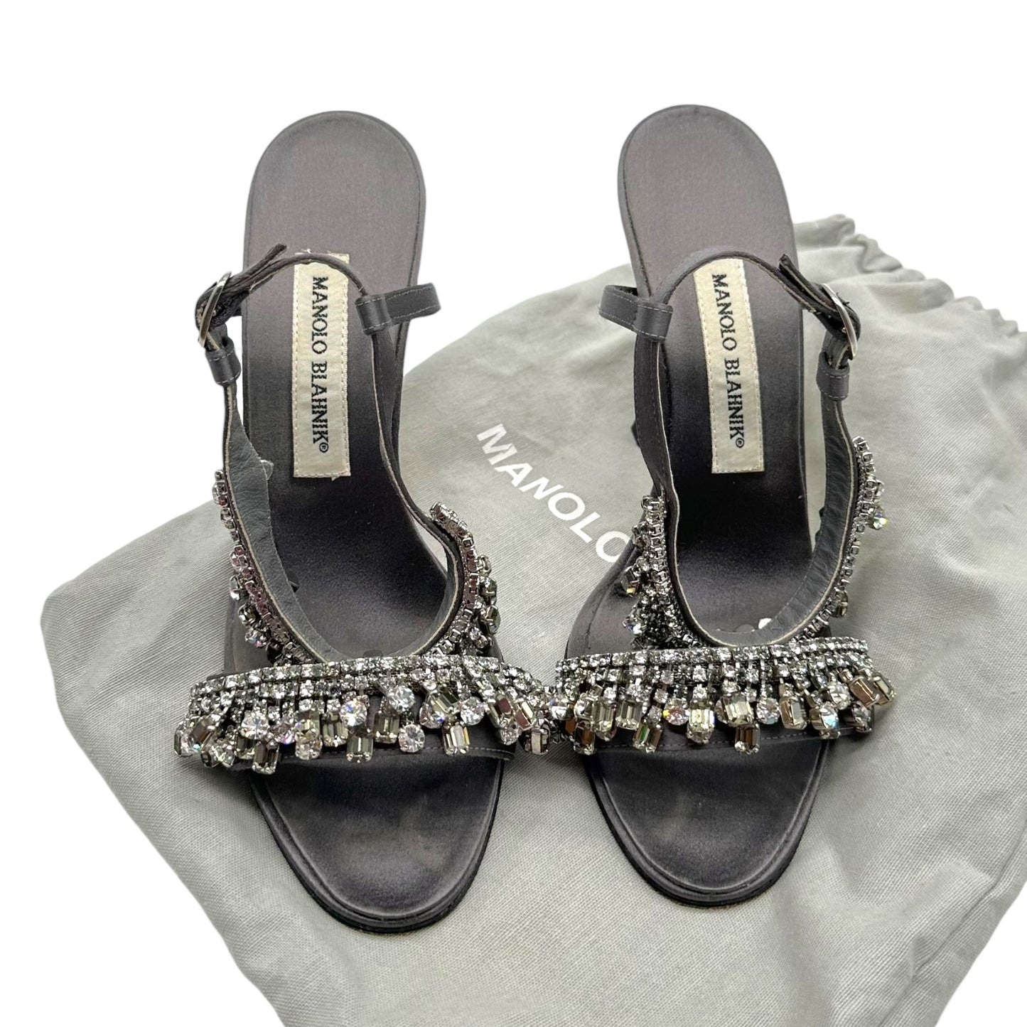 Manolo Blahnik Silver Crystal Embellished Heeled Sandals