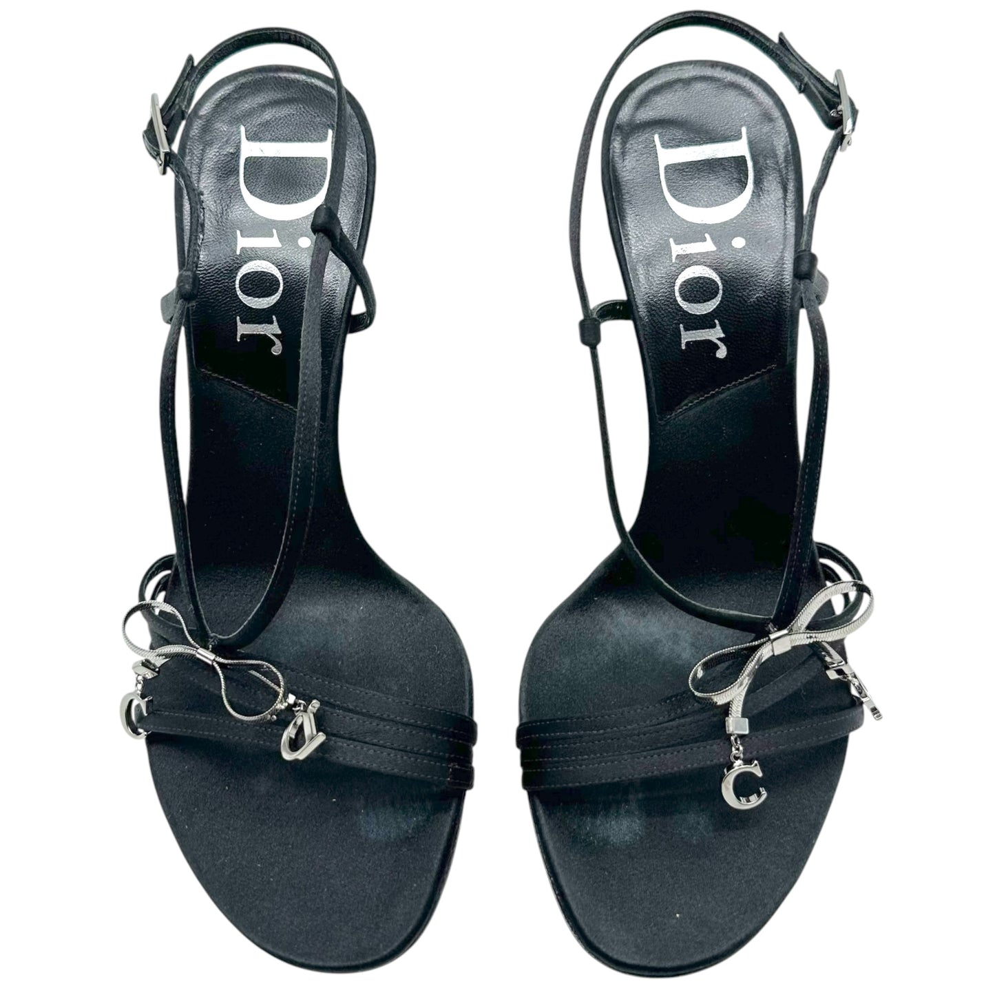 Christian Dior Black & Silver Logo Bow Sandal Heels