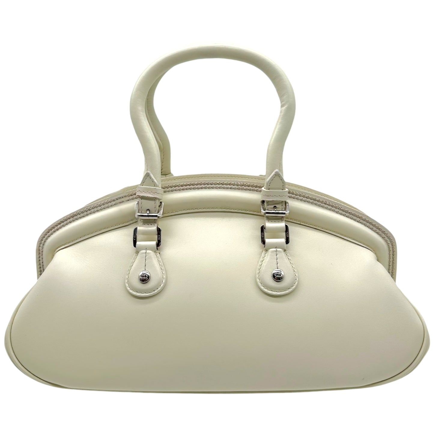 Christian Dior White Leather CD Charm East-West Bowler Handbag