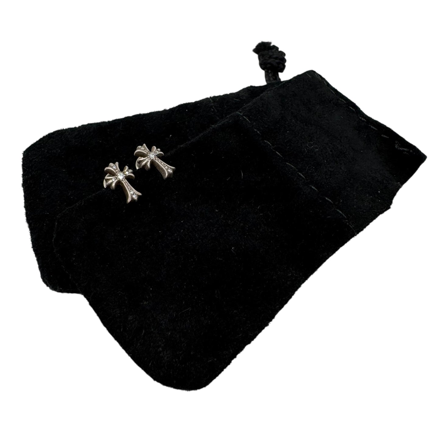 Chrome Hearts Sterling Silver Diamond Cross Stud Earrings - Outfit Repeater