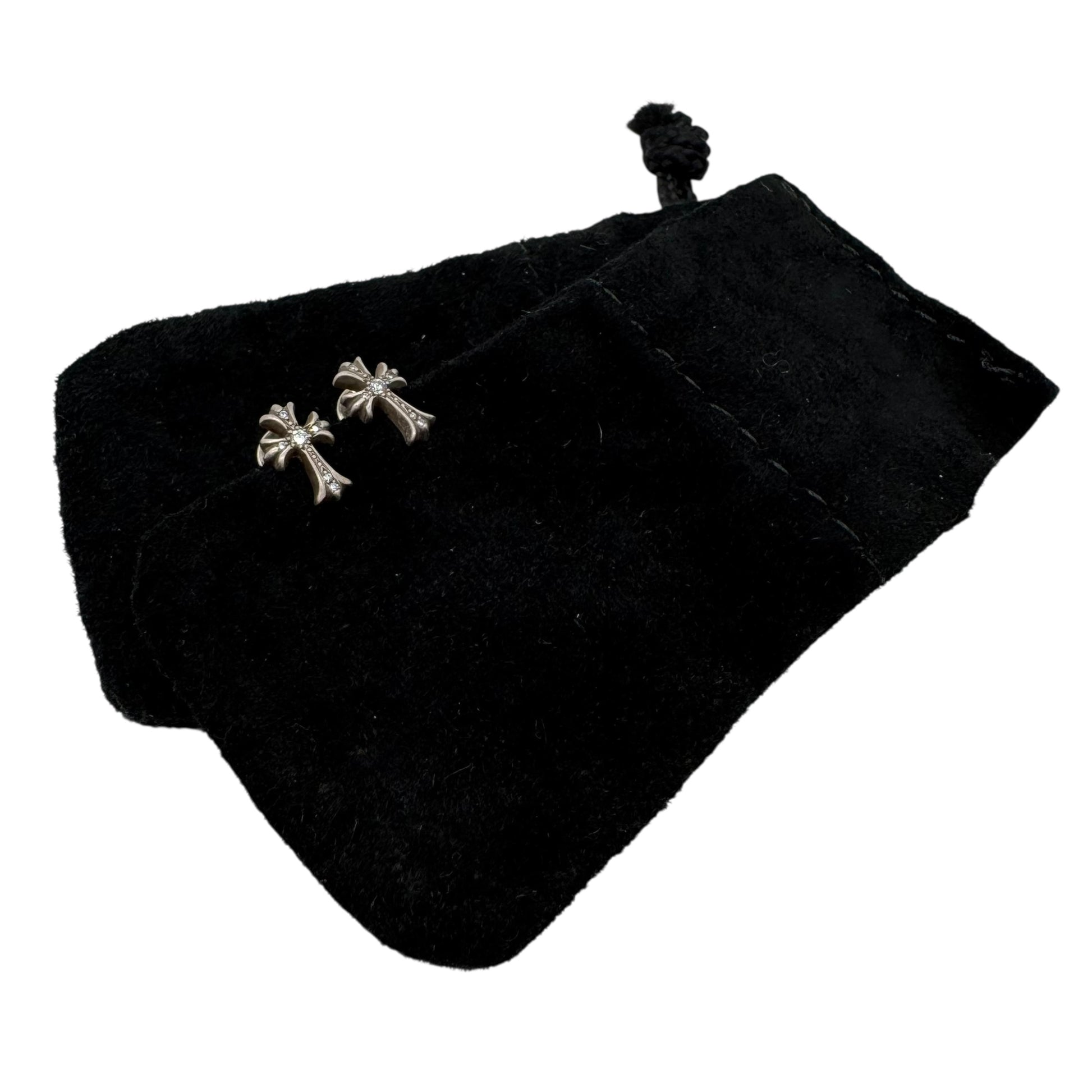 Chrome Hearts Sterling Silver Diamond Cross Stud Earrings - Outfit Repeater