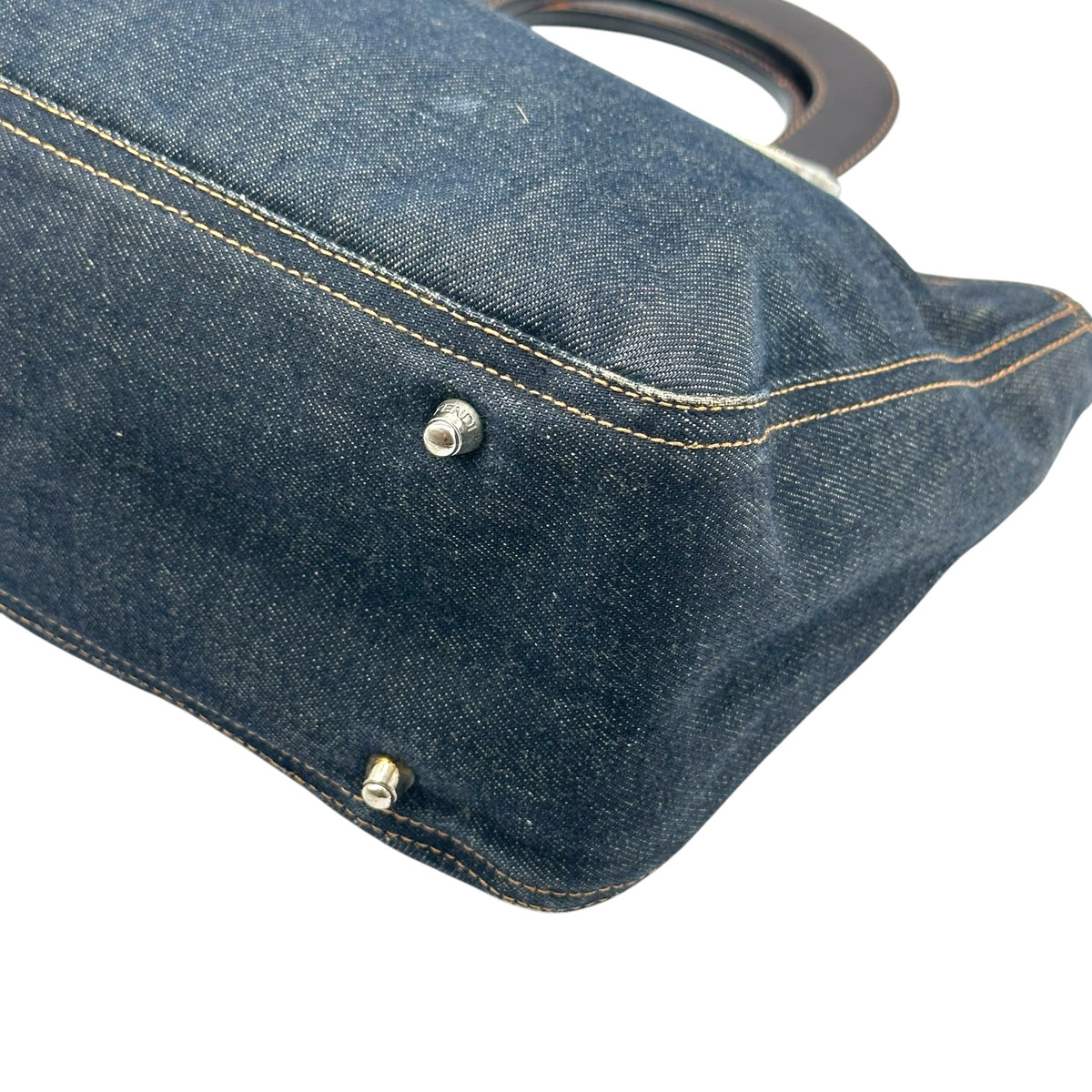 Fendi Small Tote Handbag Denim Brown Leather