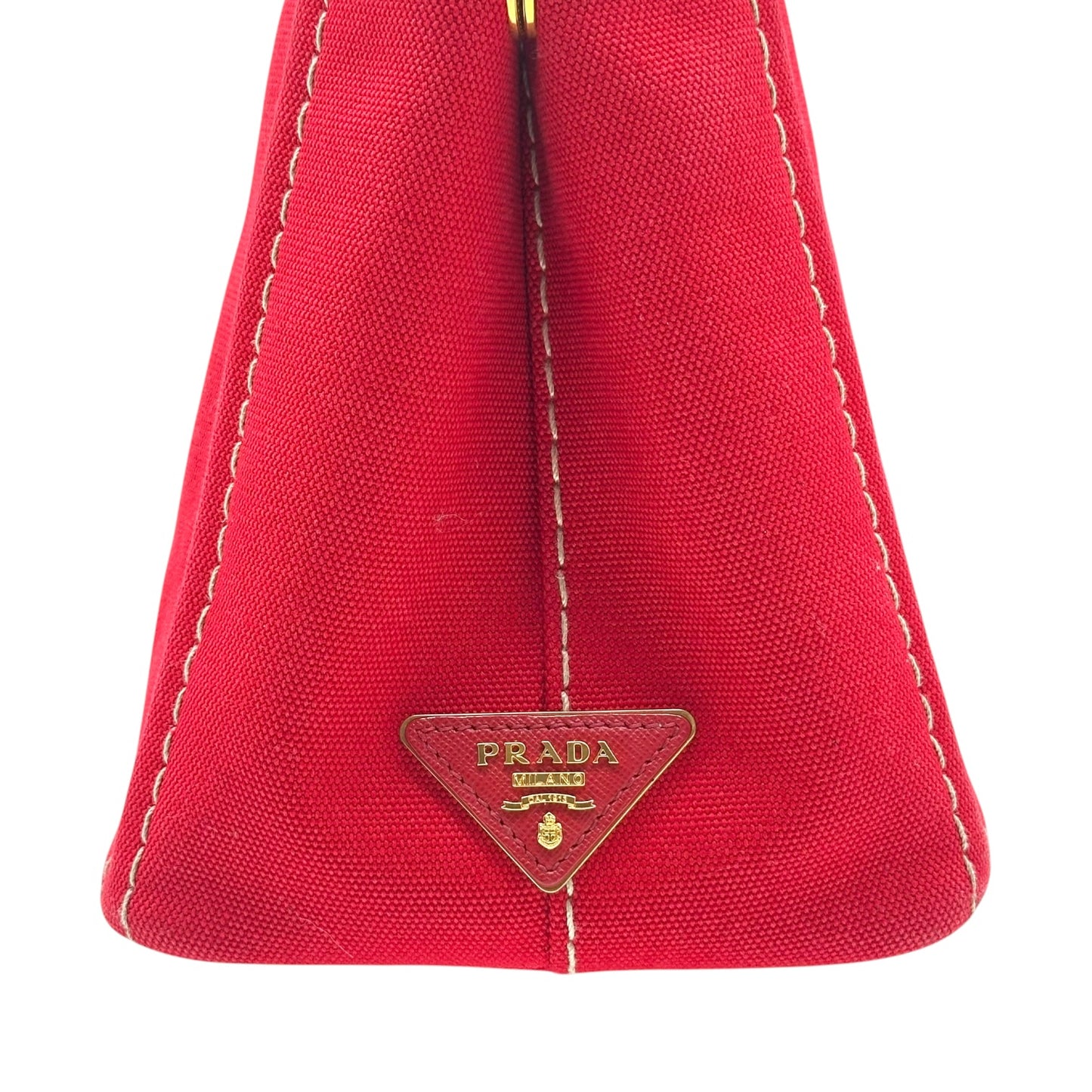 Prada Red & White Contrast Stitch Small Canapa 2-Way Tote Bag