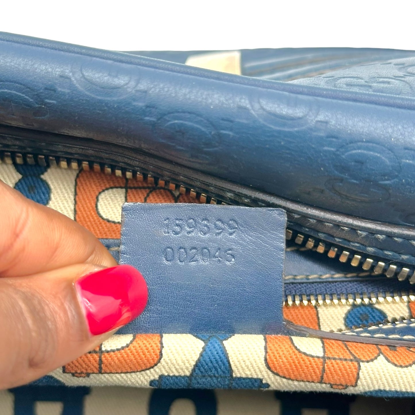 Gucci Navy Blue & Gold Bamboo Guccissima Monogram East-West Shoulder Bag