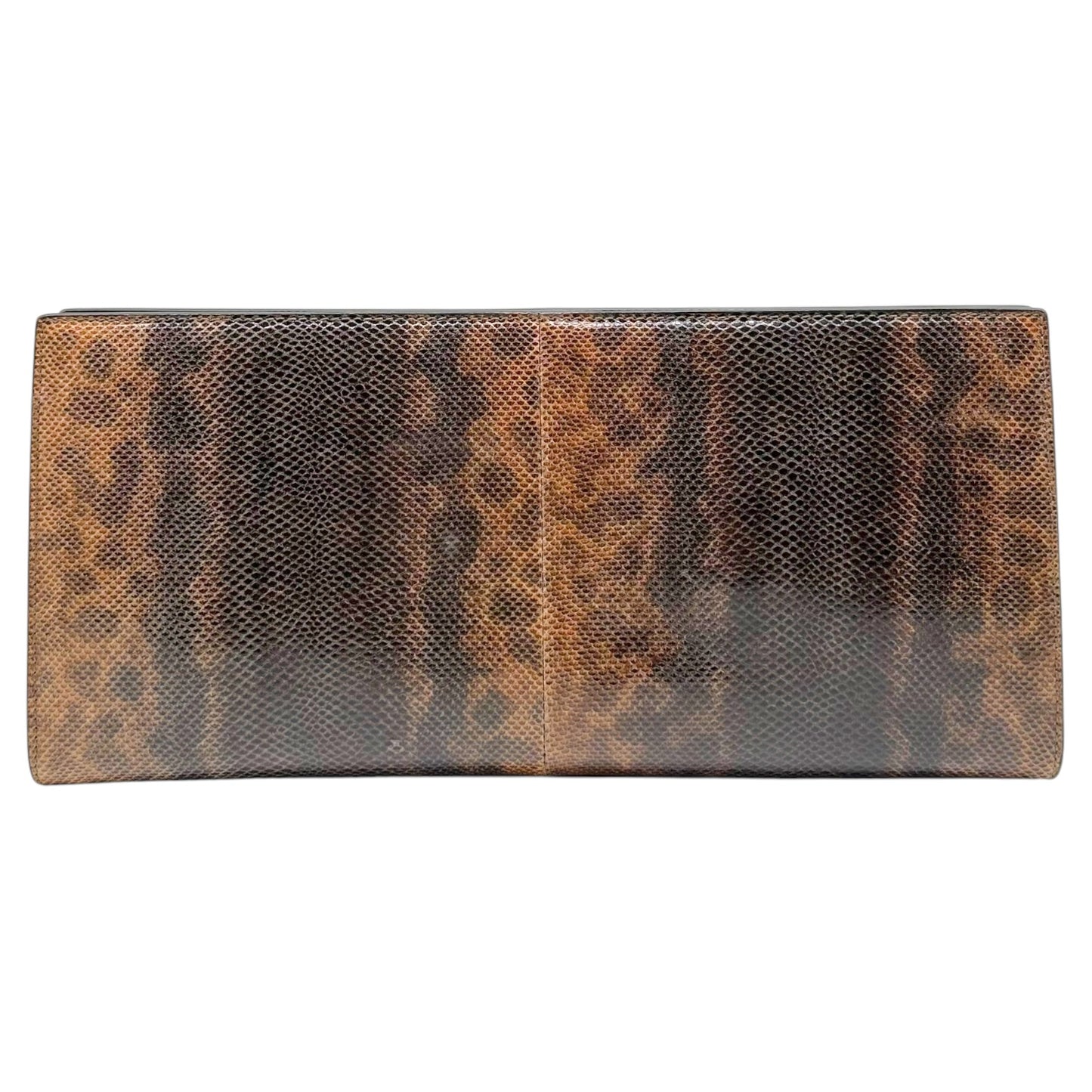 Ferragamo Brown Gold Lizard Skin 2-Way Clutch Bag
