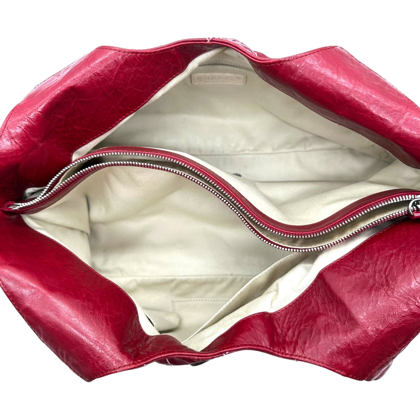 Chanel Red Goatskin Contrast Stitch Hobo Bag