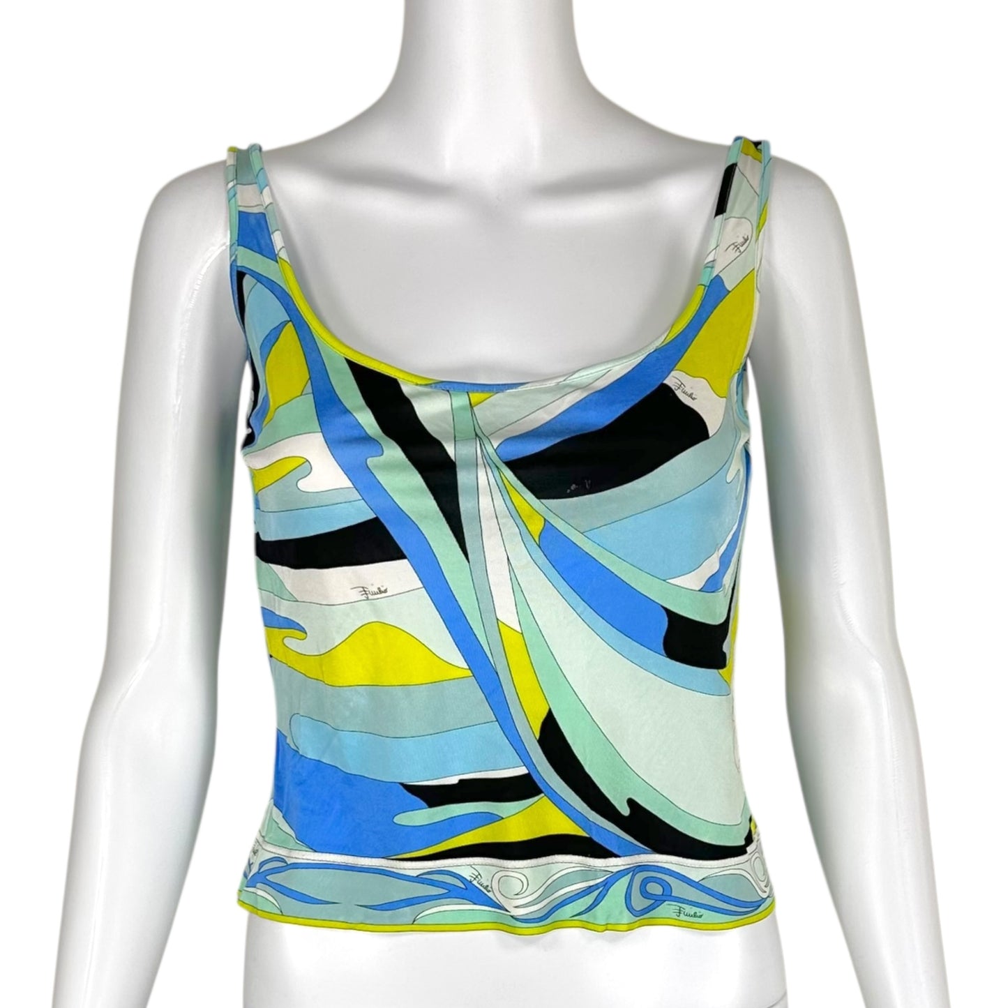 Emilio Pucci Silk Knit Tank Blue Green Abstract Print