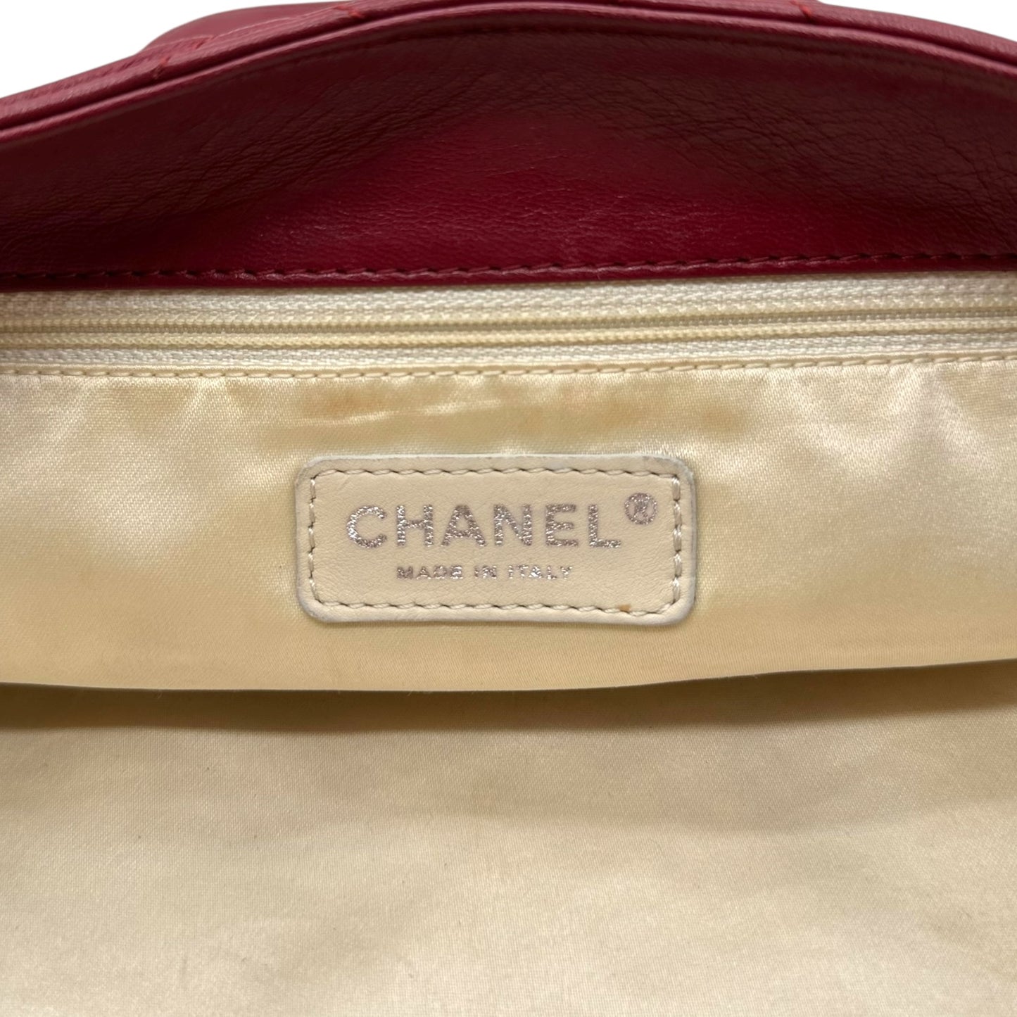 Chanel Burgundy & White Trim East West Accordion Bag