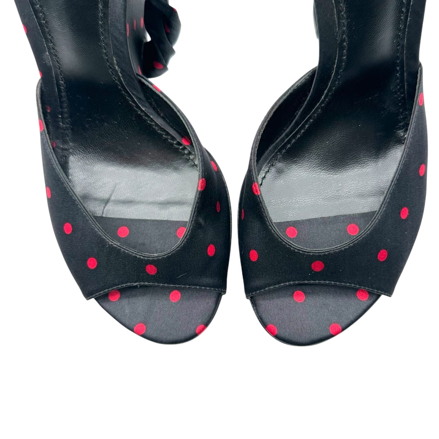 Dolce & Gabbana Black & Red Silk Wedge Peep-Toe Wrap Heels