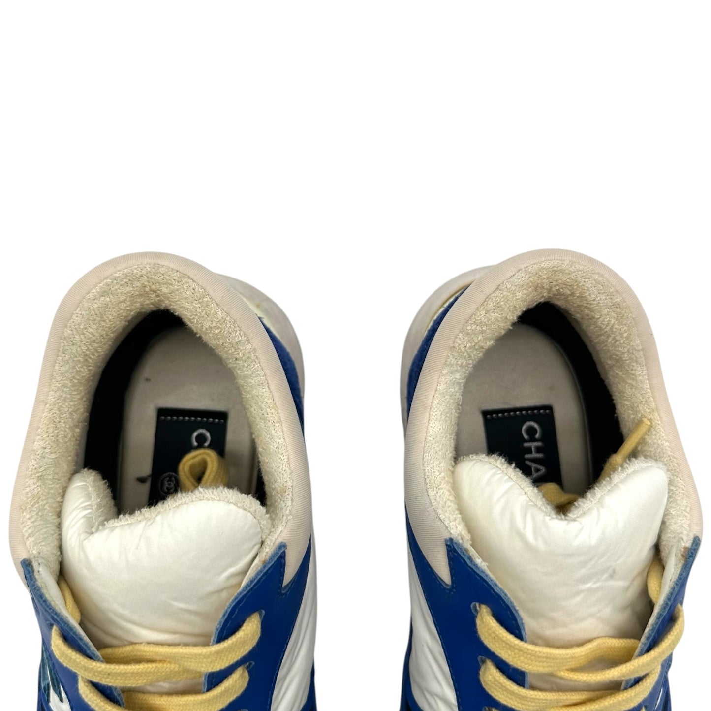 Chanel Cobalt Blue Butter Yellow Logo Sneakers