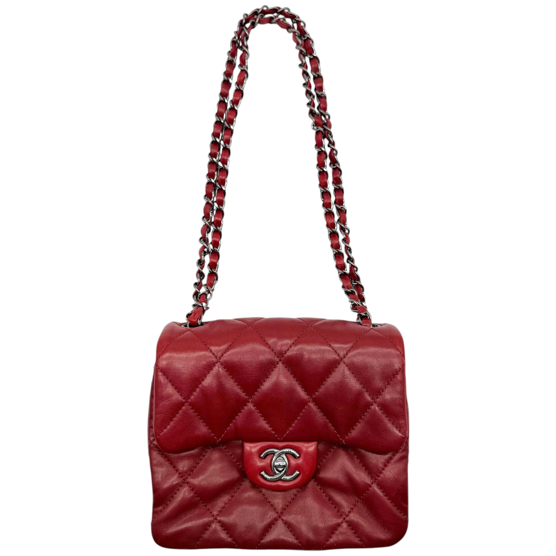 Chanel Burgundy Red Matelasse Small Accordion Flap Bag