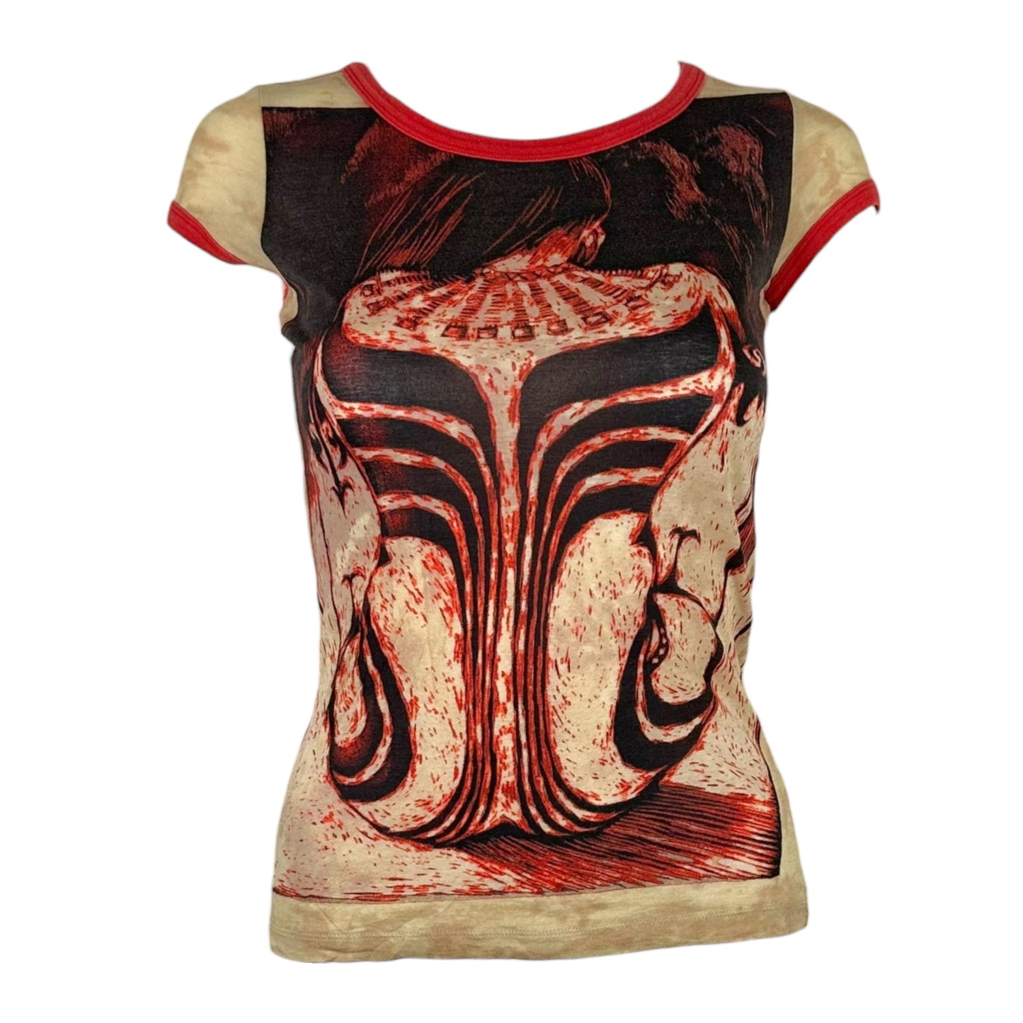 Jean Paul Gaultier Tan & Red Silhouette Printed T-Shirt