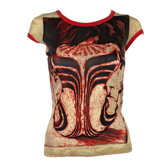 Jean Paul Gaultier Tan & Red Silhouette Printed T-Shirt
