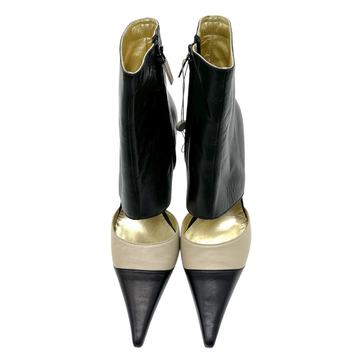 Chanel Black & Cream Leather Cut-Out Heels NEW