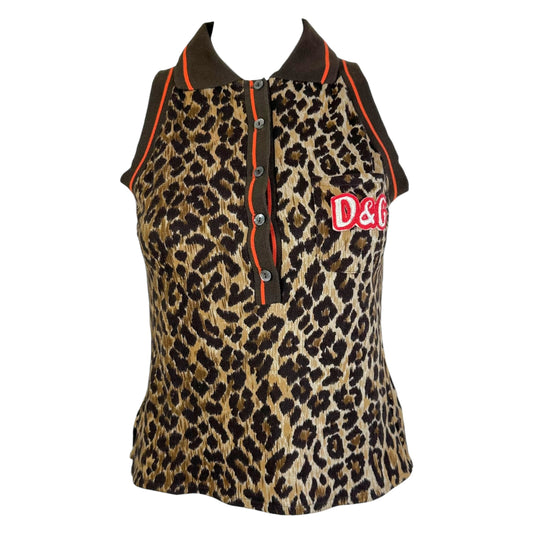 D&G Dolce & Gabbana Leopard Print Logo Polo Tank