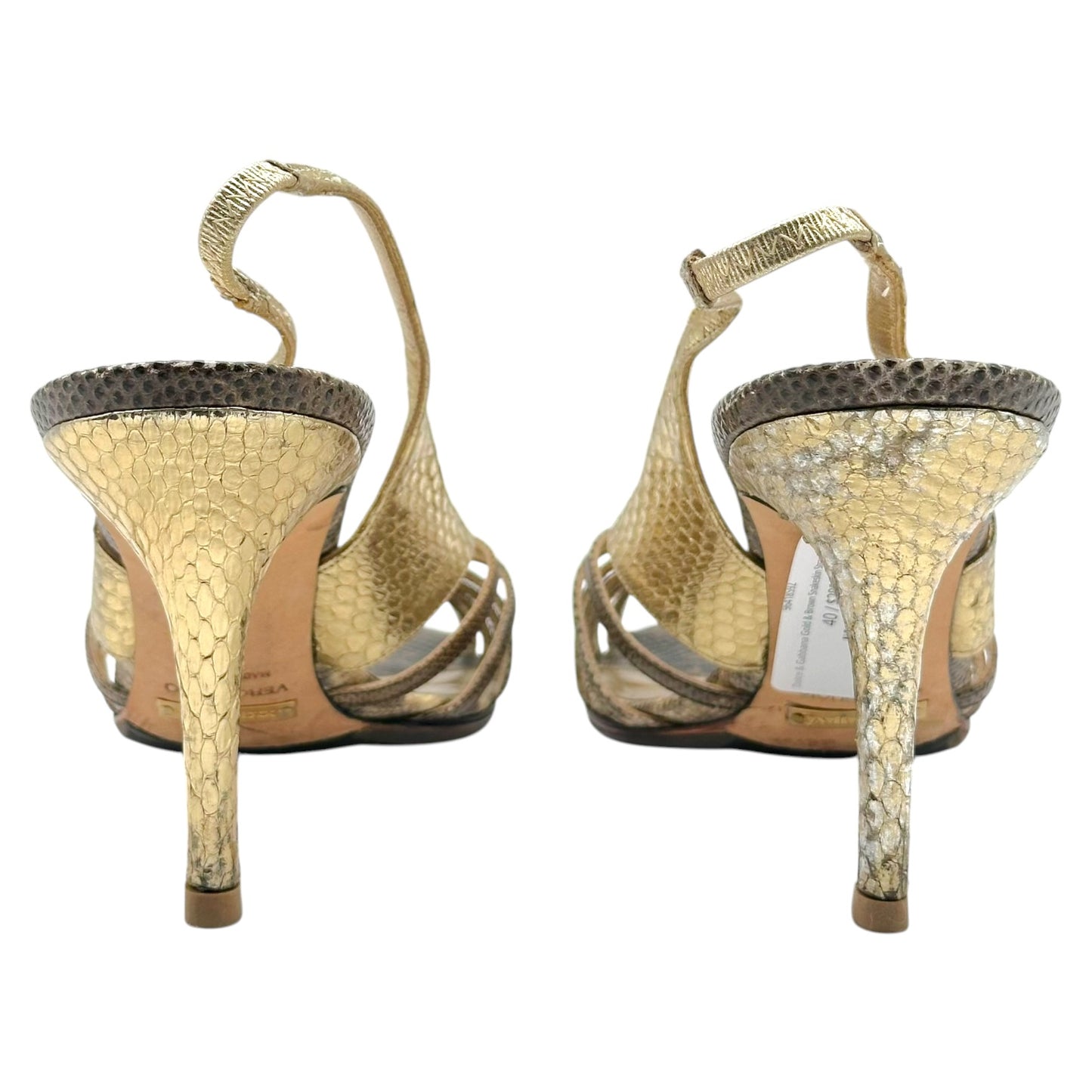 Dolce & Gabbana Gold & Brown Snakeskin Strappy Sandal Heels