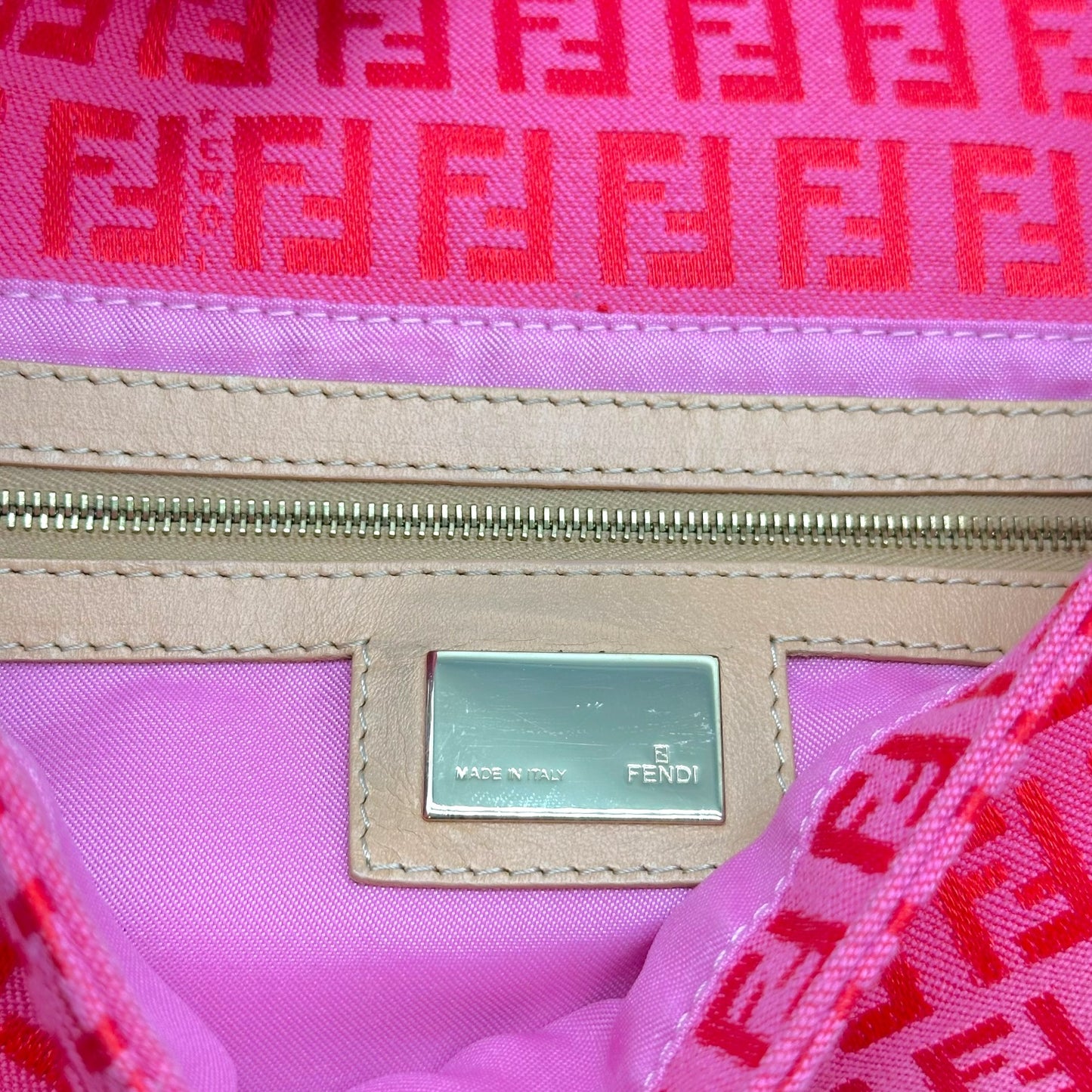 Fendi Baguette Bag Pink Red Zucchino Monogram