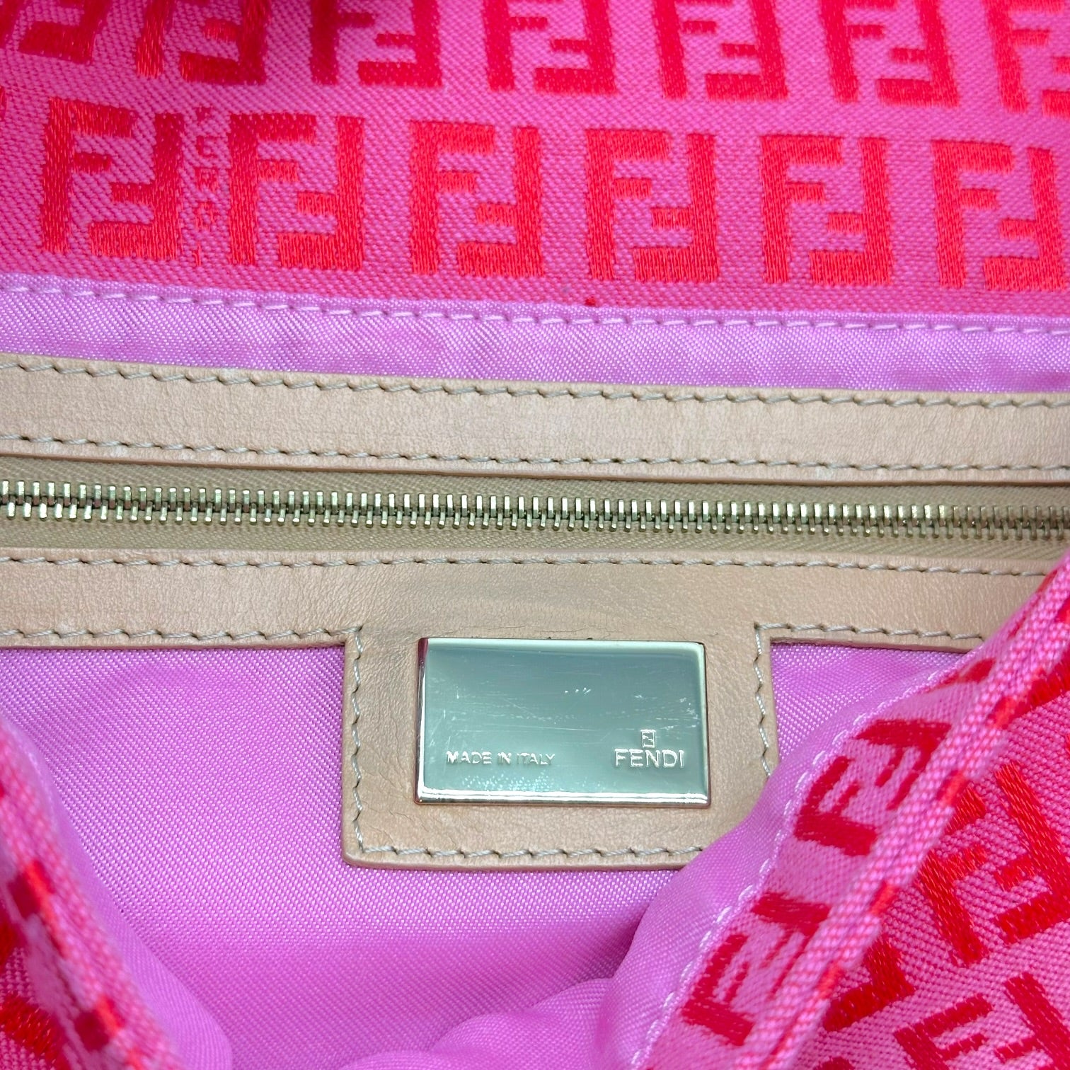 Fendi Baguette Bag Pink Red Zucchino Monogram