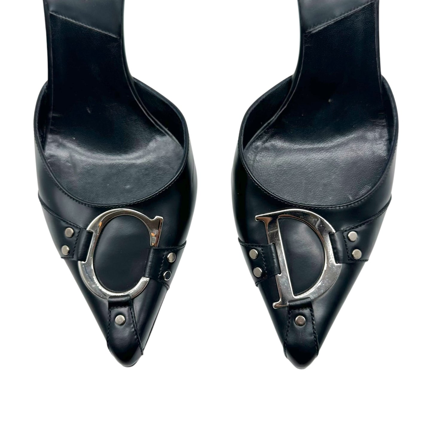 Christian Dior Black Leather Pointed Toe Mule Heels
