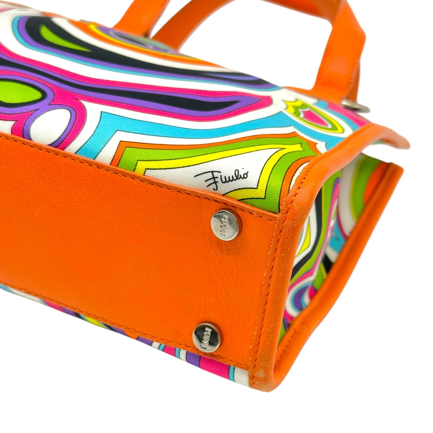 Emilio Pucci Orange & Multicolor Printed Silk Mini Tote Handbag